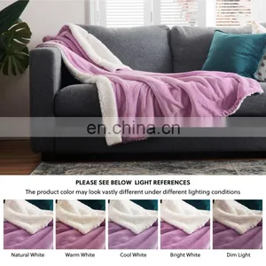Chunky Camping Weighted Soild Llilac Colour Sherpa Blanket For Sale thumbnail-4