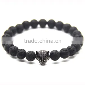 HTB0101 Guangzhou Black Beads Lion Head Bracelet Lava Stone Bracelet thumbnail-1
