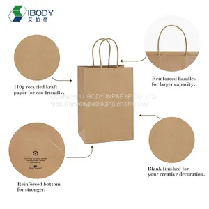 Shopping Bag With Custom Logo Large Brown Food Paper Bag Recycled With Handle thumbnail-2