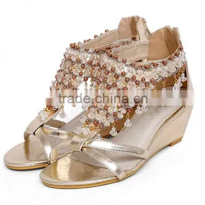 C89521A Fashion Lady Roman Sandals Wholesale Women Bohemia Beaded Shoes thumbnail-2