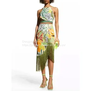 2 Pieces Ladies Women Printed Sexy Swimsuit Bikini Swimwear With Skirt Cover-Up thumbnail-2