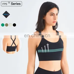Ribbed Recycled Sports Workout Bras Wholesale Solid Cross Back Yoga Crop Tops For Women thumbnail-1