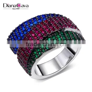 Unique 3 Strips Colorful Cubic Zirconia Siam Emerald Montana Cocktail Party Ring thumbnail-3