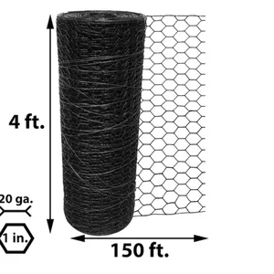 150-Feet X 4-Feet 20 Black Galvanized Steel Chicken Wire Rolled Fencing 1-in - Mesh Size Factory Direct thumbnail-1