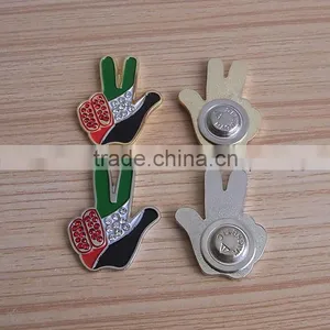 Hot Sale Model V Victory Hand UAE National Day Rhinstone Crystal Enamel Lapel Pin, Gold & Silver thumbnail-1