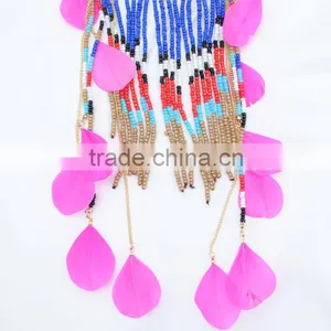 Wholesale New Product Exotic Feather Tassel Necklace Fashion Seed Bead Jewelry thumbnail-2