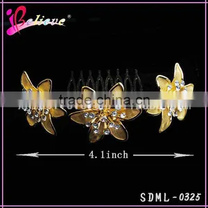 Hot Sale Indian Flower Hair Accessories,gold Plated Hair Accessories Hair Comb With Diamond thumbnail-3