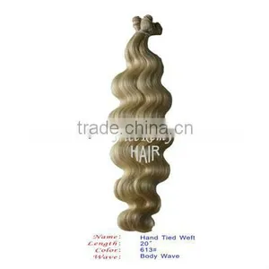 Hand Tied Weft Blonde Curly Remy Weft Hair Extension Body Wave 100% Human Hair thumbnail-1