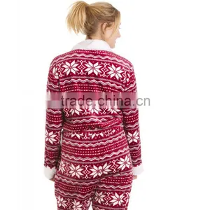 Womens Red And White Floral Printed Fleece Hoody Nordic Supersoft Jumpsuit thumbnail-3