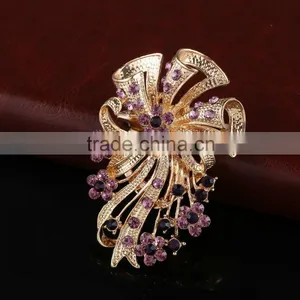 Bouquet Purple Rhinestone Brooch For Bag,Alloy Metal Rhinestone Scraf Buckle For Garment Embellishment thumbnail-3