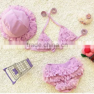 Cute Summer Girl Swimswear For Kids,Fashion Children Bikini Set With Hats thumbnail-1