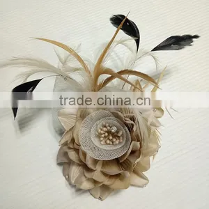 Colorful Artificial Fabric and Feather Flower Brooch thumbnail-1