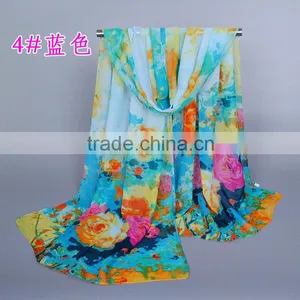 Scarf China Wholesale Women Fashion Flowers Pattern Scaves Chiffon Silk 160*50 Scarves Pashmina Shawls thumbnail-1