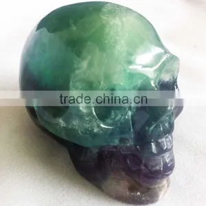 Natural Semi-precious Gemstone Fluorite Skull With Green and Purple Color thumbnail-1