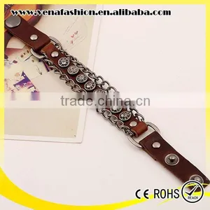 Skull Chain Thick Women Leather Bracelet, Blank Leather Bracelets thumbnail-3