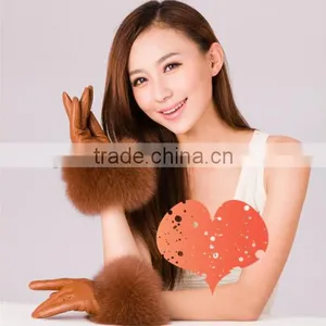 High-end Italian Brown Windproof Sheepskin Plain Style Fur Lined Leather Gloves thumbnail-1