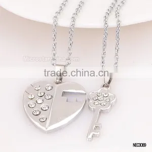 I Love You Key Split Heart Silver Plated Couple Love Necklace thumbnail-5