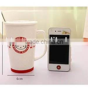 New Creative Hello Kitty Office Relief Ceramic Mug With Lid and Spoon thumbnail-2