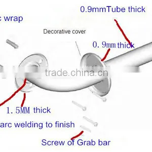Skidproof Knurled+polished Stainless Steel Bathroom/toilet Grab Bar thumbnail-6