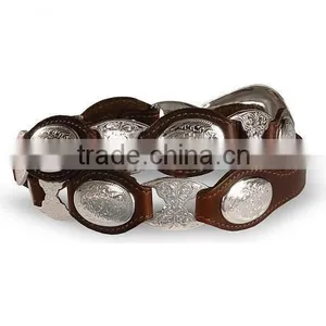Western Cowgirl Belts Silver-tone Floral Conchos & Links Concho Link Leather Belt thumbnail-2