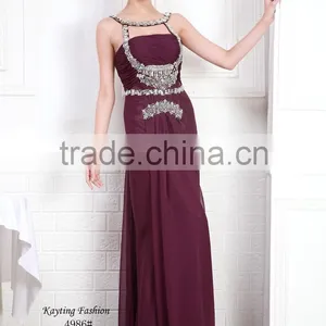 Fashion Unique Halter Design Elegant Chiffon Evening Dresses Long thumbnail-1