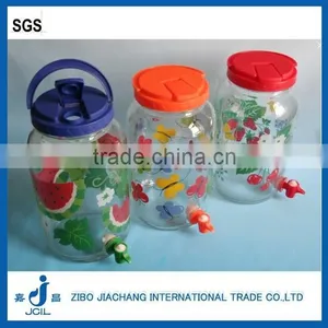3L Cylinder Decaling Glass Beverage Dispenser With Colored Plastic Lids thumbnail-1