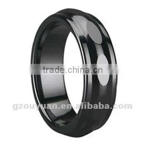 Trendy Men and Women Black Ceramic Wedding Band Ring, Faceted Ceramic Ring thumbnail-1