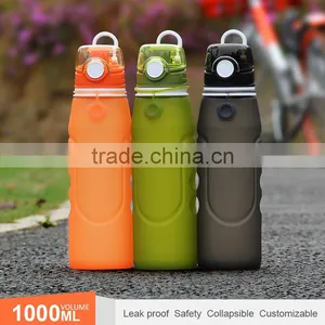 2017 Low Price Fashional Design 1000ml Sports Silicone Collapsible Water Bottle With Carabiner thumbnail-1