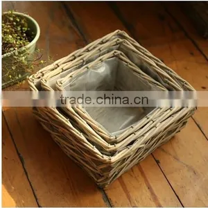 100%Handmade Natural Plastic Lined Wicker Baskets for Plants Flower Plant Pot Flower Plant Basket thumbnail-1