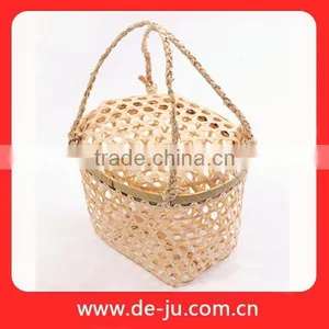 Handle Knit Natural Bamboo Handmade Basket thumbnail-1