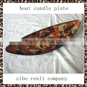 Promotional Glass Mosaic Amber Candle Plate Boat Shape Decorative Glass Tray thumbnail-1