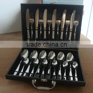 24 Pcs Stainless Steel Flatware Set With Wooden Box Package thumbnail-2