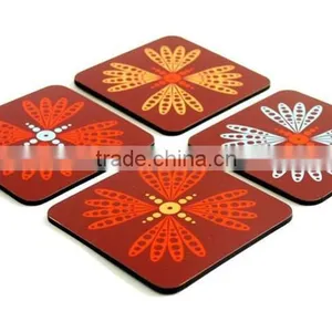 2017 Wooden Coaster Set Dragonfly Orange Brown Red Set Made in China thumbnail-1