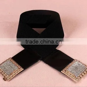 Wholesale Luxury Rhinestone Paved Ring Type Alloy Buckle Wide PU Waist Belt thumbnail-4