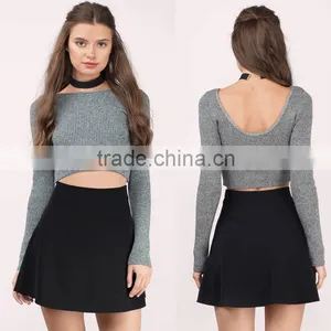 Ladies Designer Skirt Suits Stylish Custom Black A Line Flowy Circle Skirt Fashion Skirt And Crop Top Set New Style thumbnail-1