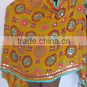 Yellow PHULKARI GEORGETTE DUPATTA SHAWL Stole thumbnail-1