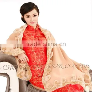 CX-B-P-40C Women Fashion Cashmere Pashmina Shawl With Fur thumbnail-2