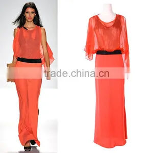 Full Length Chiffon Orange Colored Sexy One Piece Style Evening Dress thumbnail-1
