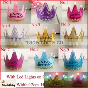 2015 Pink Happy Birthday Headwear Pageant Crowns Hair Accessory With Light thumbnail-6