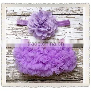 New Born Baby Bloomer 2 Pieces Set Cute Baby Clothing Set Pure Color Ruffle Bloomer Matching Floral Headband thumbnail-4