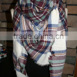 Plaid Tartan Blanket Scarf Maroon Blue Plaid Scarf Christams Gift Scarves thumbnail-3