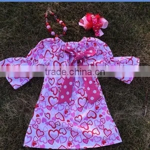 Baby Girls Dress Heart Dress Valentines Dress With Matching Hair Bow and Chunky Necklace Set thumbnail-1