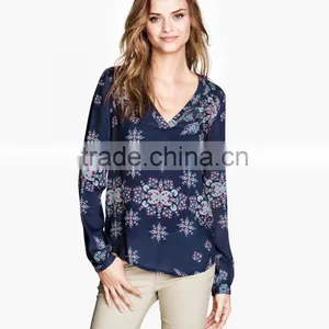 Ladies Long Sleeve V-Neck Blouse thumbnail-1
