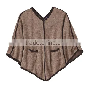 Custom Knit Sweater Women Pullover Poncho With Two Warm-Keeping Pockets thumbnail-4