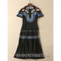 European Fashion Style Women Embroidery Long Maxi Party Dress thumbnail-3