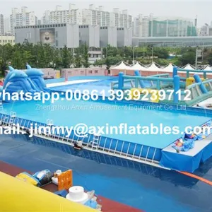 Custom 0.9MM PVC Tarpaulin Inflatable Water Park Equipments,Rectangular Metal Frame Pool thumbnail-1