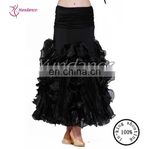 Girls Long Black Dance Skirt With Ruffles AB034B thumbnail-1
