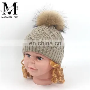 Best-selling Unisex Wholesale Striped Real Fur Pompom Baby Beanie Hat thumbnail-1