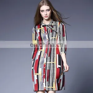 Button Down High Quality Straight Stripe Dress for Spring thumbnail-1