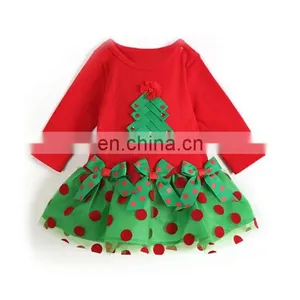 Baby Girl Child Sweet Christmas Skirt Gift Bowknot Ruffle Lace Hemline Round Collar Long Sleeve Dress thumbnail-1